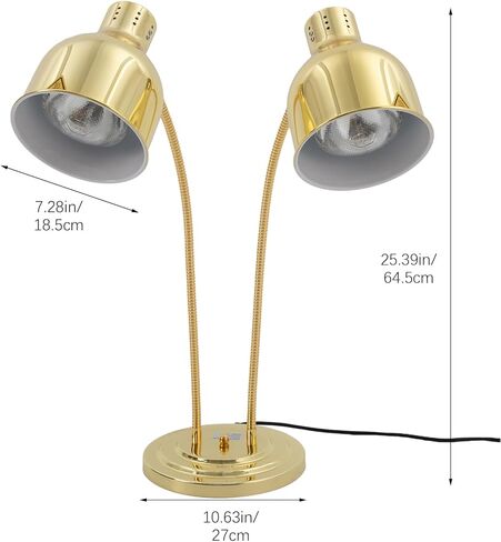 مصباح تسخين الطعام برأس مزدوج، ضوء تسخين الطعام التجاري بقدرة 500 وات مع لمبتين، مصباح تسخين كهربائي محمول من الفولاذ المقاوم للصدأ للمطعم، البوفيه، تقديم الطعام، المطبخ in Kuwait