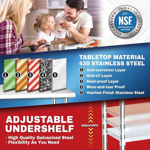 DuraSteel Food Prep Stainless Steel Table - 30 x 48 Inch Commercial Metal Workbench with Adjustable Under Shelf - NSF Certified - for Restaurant, Warehouse, Home, Kitchen, Garage in Saudi Arabia