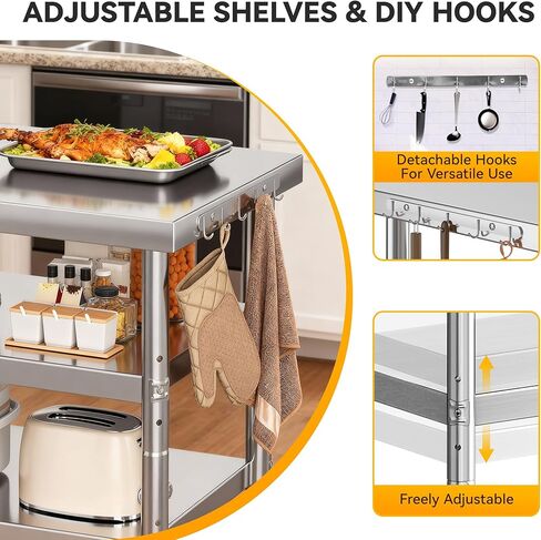 DWVO 36x24in Stainless Steel Table, NSF Metal Prep Worktable with 2 Adjustable Shelves & Wheels for Kitchen Restaurant Hotel Garage Warehouse Home in Saudi Arabia
