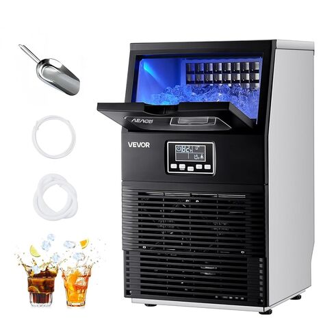 VEVOR Commercial Ice Maker Machine, 100 lbs/24h with 28Lbs Storage, 45 Cubes per Cycle, Stainless Steel Freestanding & Under Counter Ice Maker with LED Display & Self-Cleaning, for Home Bar Restaurant in Saudi Arabia