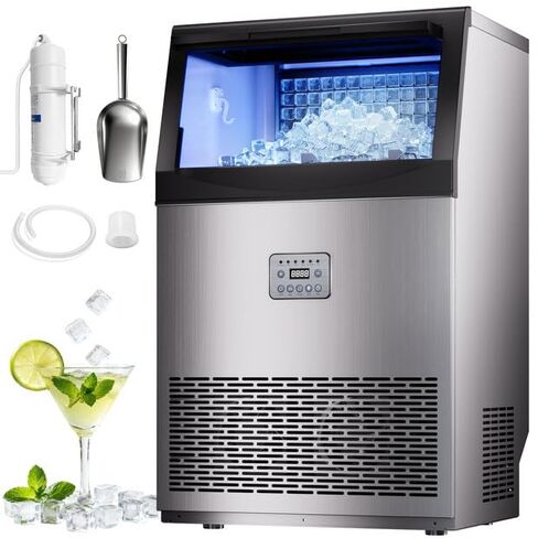 Commercial Ice Maker Machine 110lbs/24H, 33lbs Storage Ice Maker for Business, 50 Cubes in 7-14Mins, Stainless Steel Ice Maker for Cafe Bar Restaurant Beverage Shops, Under Counter Ice Machine in Kuwait