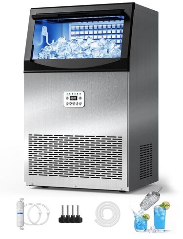 Tehanld Commercial Ice Maker Machine, 110LBS/24H with 33LBS Large Storage Capacity, 50 Ice Cubes/15 Mins, Ice Machine with Self-Cleaning & Water Filter, Under Counter & Freestanding for Home, Bar in Saudi Arabia