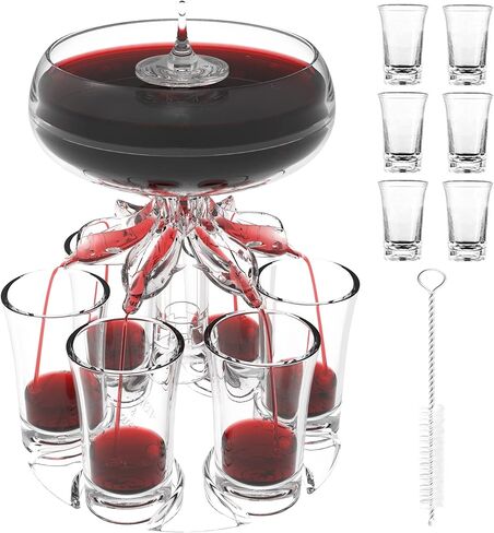 ALEVMOOM 6 Shot Glass Dispenser and Holder, Dispensers For Filling Liquids Multiple 6 Shot Glass, Acrylic Touchless Liquor Dispenser for Drink Cocktail Juice - Fun Bar Accessories Drink Tool in Kuwait