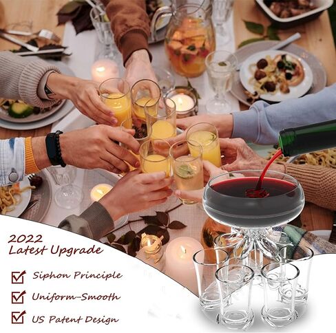 ALEVMOOM 6 Shot Glass Dispenser and Holder, Dispensers For Filling Liquids Multiple 6 Shot Glass, Acrylic Touchless Liquor Dispenser for Drink Cocktail Juice - Fun Bar Accessories Drink Tool in Kuwait