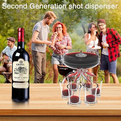 ALEVMOOM 6 Shot Glass Dispenser and Holder, Dispensers For Filling Liquids Multiple 6 Shot Glass, Acrylic Touchless Liquor Dispenser for Drink Cocktail Juice - Fun Bar Accessories Drink Tool in Kuwait