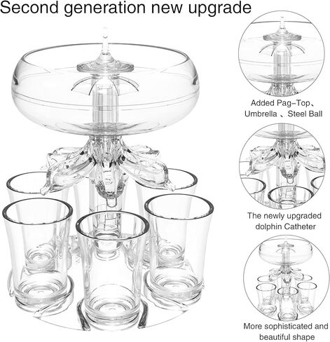 ALEVMOOM 6 Shot Glass Dispenser and Holder, Dispensers For Filling Liquids Multiple 6 Shot Glass, Acrylic Touchless Liquor Dispenser for Drink Cocktail Juice - Fun Bar Accessories Drink Tool in Kuwait