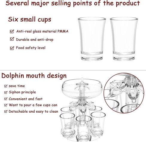 ALEVMOOM 6 Shot Glass Dispenser and Holder, Dispensers For Filling Liquids Multiple 6 Shot Glass, Acrylic Touchless Liquor Dispenser for Drink Cocktail Juice - Fun Bar Accessories Drink Tool in Kuwait