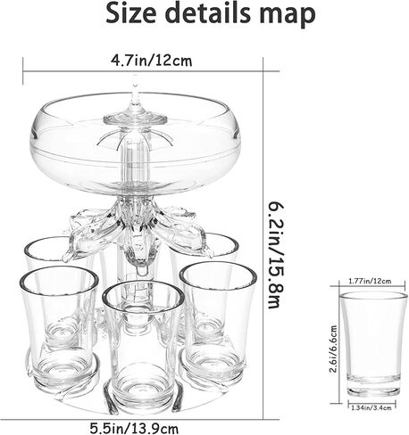 ALEVMOOM 6 Shot Glass Dispenser and Holder, Dispensers For Filling Liquids Multiple 6 Shot Glass, Acrylic Touchless Liquor Dispenser for Drink Cocktail Juice - Fun Bar Accessories Drink Tool in Kuwait