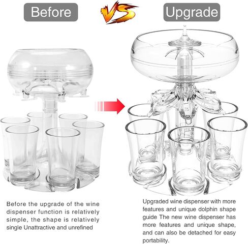 ALEVMOOM 6 Shot Glass Dispenser and Holder, Dispensers For Filling Liquids Multiple 6 Shot Glass, Acrylic Touchless Liquor Dispenser for Drink Cocktail Juice - Fun Bar Accessories Drink Tool in Kuwait