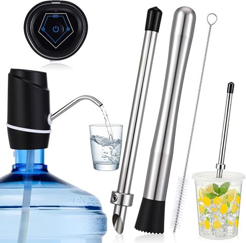 Maxdot 4 Pieces Lemonade Stand Supplies, 5 Gallon Electric Water Dispenser with Straw Brush, Straw Puncher for Plastic Lids, Lemonade Cups, Stainless Steel Muddler for Fresh Squeezed Drinks in Saudi Arabia