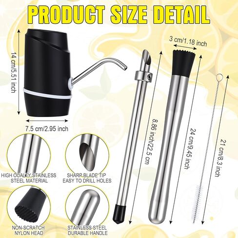 Maxdot 4 Pieces Lemonade Stand Supplies, 5 Gallon Electric Water Dispenser with Straw Brush, Straw Puncher for Plastic Lids, Lemonade Cups, Stainless Steel Muddler for Fresh Squeezed Drinks in Saudi Arabia