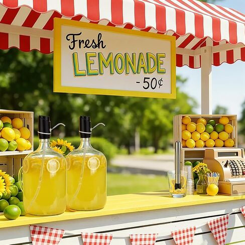Maxdot 4 Pieces Lemonade Stand Supplies, 5 Gallon Electric Water Dispenser with Straw Brush, Straw Puncher for Plastic Lids, Lemonade Cups, Stainless Steel Muddler for Fresh Squeezed Drinks in Saudi Arabia