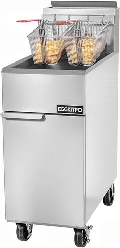 EGGKITPO Commercial Natural Gas Fryer 120,000 BTU 4 Burners Floor Standing Fryer CSA Certified Stainless Steel Deep Fryer with 2 Baskets 50 lb Capacity for Restaurant and Business in Kuwait