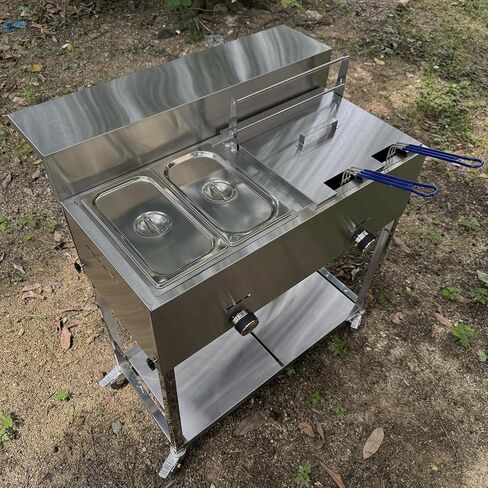 LetFeng عربة المقلاة العميقة الفولاذ المقاوم للصدأ في الهواء الطلق سلة البروبان الثقيلة عربة المقلاة العميقة مع 30 رطل 3.5 جالون مقلاة عميقة البروبان مع سلة 2 سلال المقلاة 2 طاولة بخار عموم للأغراض التجارية والمنزلية in Kuwait