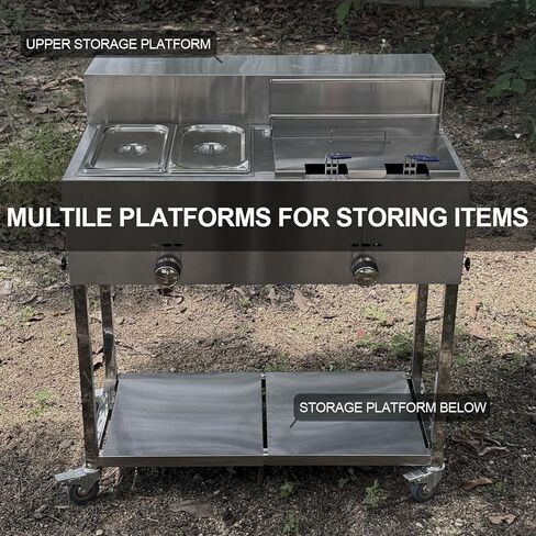 LetFeng عربة المقلاة العميقة الفولاذ المقاوم للصدأ في الهواء الطلق سلة البروبان الثقيلة عربة المقلاة العميقة مع 30 رطل 3.5 جالون مقلاة عميقة البروبان مع سلة 2 سلال المقلاة 2 طاولة بخار عموم للأغراض التجارية والمنزلية in Kuwait