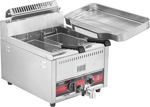 EGGKITPO 45.6LB Commercial Propane Gas Fryer with ignition 22200 BTU/h 2 Baskets Stainless Steel Oil Drain Rack Flat Lid Countertop Deep Fryer with Temp Control and Valve for Food Truck Restaurant in Kuwait