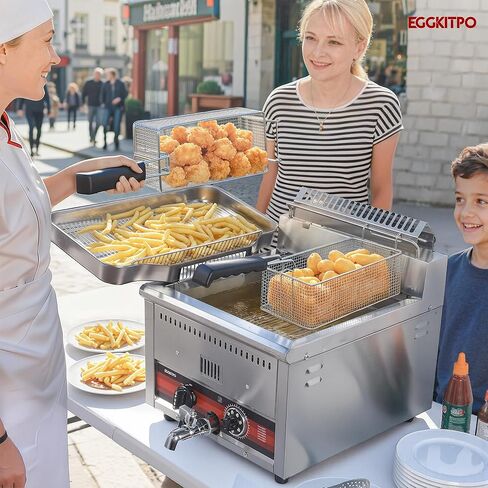 EGGKITPO 45.6LB Commercial Propane Gas Fryer with ignition 22200 BTU/h 2 Baskets Stainless Steel Oil Drain Rack Flat Lid Countertop Deep Fryer with Temp Control and Valve for Food Truck Restaurant in Kuwait