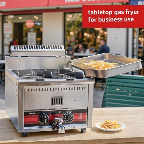 EGGKITPO 45.6LB Commercial Propane Gas Fryer with ignition 22200 BTU/h 2 Baskets Stainless Steel Oil Drain Rack Flat Lid Countertop Deep Fryer with Temp Control and Valve for Food Truck Restaurant in Kuwait
