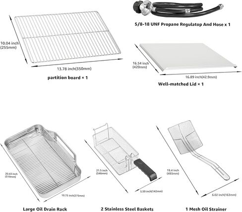 EGGKITPO 45.6LB Commercial Propane Gas Fryer with ignition 22200 BTU/h 2 Baskets Stainless Steel Oil Drain Rack Flat Lid Countertop Deep Fryer with Temp Control and Valve for Food Truck Restaurant in Kuwait