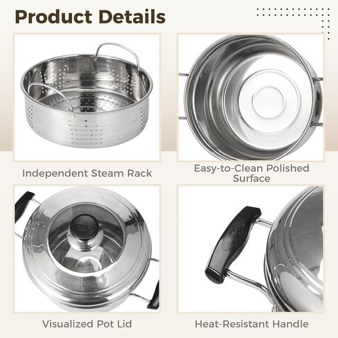 وعاء مقلاة عميقة من الفولاذ المقاوم للصدأ 304 مكون من 6 قطع مع سلة، وعاء طهي متعدد الوظائف سعة 4.2 لتر/4 لتر مع غطاء زجاجي، سلة بخار، سلة قلي، ملقط طعام ورف بيض، مثالي للقلي والتبخير والغليان in Kuwait