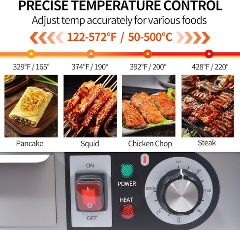 شواية كهربائية تجارية، شواية مسطحة مسطحة بقدرة 1500 وات، شواية من الفولاذ المقاوم للصدأ مقاس 14.2 بوصة مع مجرفتين وفرشتين للمنزل أو المطعم، درجة حرارة قابلة للتعديل من 122 إلى 572 درجة فهرنهايت in Kuwait