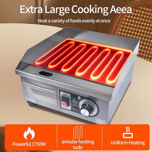 شواية كهربائية تجارية، شواية مسطحة مسطحة بقدرة 1500 وات، شواية من الفولاذ المقاوم للصدأ مقاس 14.2 بوصة مع مجرفتين وفرشتين للمنزل أو المطعم، درجة حرارة قابلة للتعديل من 122 إلى 572 درجة فهرنهايت in Kuwait