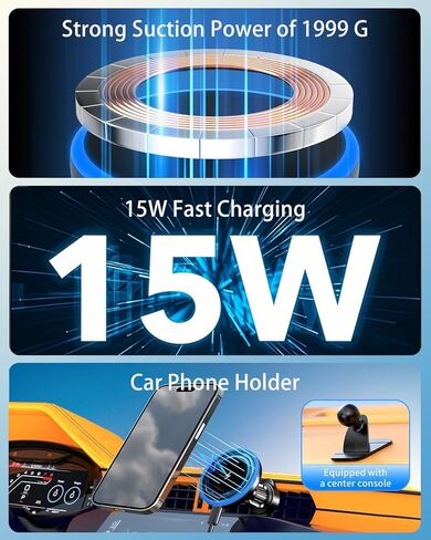 MagSafe Car Mount Charger, 3 in 1 [LED RGB HandsFree] Wireless Car Charger, Magnetic Phone Holders for Your Car- Fast Charging Car MagSafe Charger for iPhone 16/15/14/13/12 Series, Gift for Men Women in Kuwait
