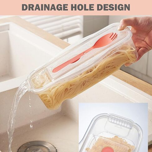 قطعتان من طباخ المعكرونة في الميكروويف القابل للتكديس مع غطاء مصفاة وشوكة، خالية من مادة BPA، طباخ المعكرونة في الميكروويف، صانعة المعكرونة سريعة وسهلة للمنزل والمكتب والمنزل الصغير لإعداد الوجبات in Kuwait