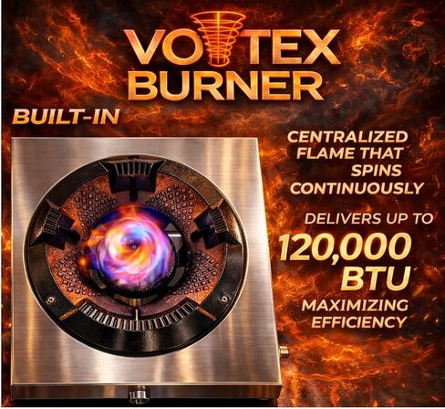 مجموعة Vortex Wok الاحترافية المصنوعة من الفولاذ المقاوم للصدأ - موقد بروبان تجاري خارجي بشعلة واحدة - 220.000 وحدة حرارية بريطانية، مثالي للقلي السريع والمطابخ الخارجية والطهي الآسيوي in Kuwait
