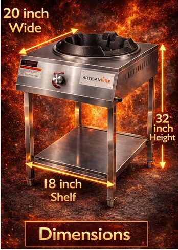 مجموعة Vortex Wok الاحترافية المصنوعة من الفولاذ المقاوم للصدأ - موقد بروبان تجاري خارجي بشعلة واحدة - 220.000 وحدة حرارية بريطانية، مثالي للقلي السريع والمطابخ الخارجية والطهي الآسيوي in Kuwait