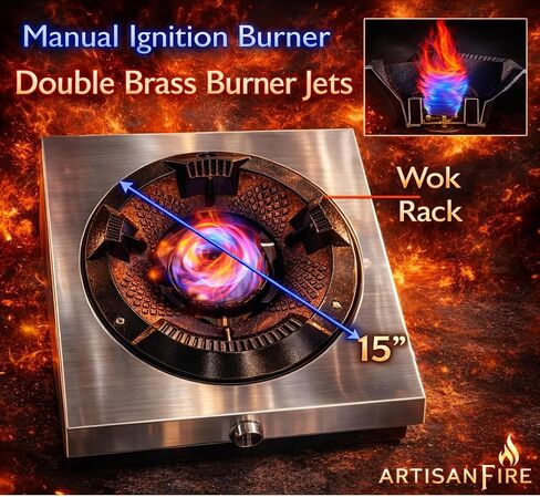 مجموعة Vortex Wok الاحترافية المصنوعة من الفولاذ المقاوم للصدأ - موقد بروبان تجاري خارجي بشعلة واحدة - 220.000 وحدة حرارية بريطانية، مثالي للقلي السريع والمطابخ الخارجية والطهي الآسيوي in Kuwait