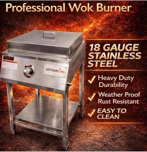 مجموعة Vortex Wok الاحترافية المصنوعة من الفولاذ المقاوم للصدأ - موقد بروبان تجاري خارجي بشعلة واحدة - 220.000 وحدة حرارية بريطانية، مثالي للقلي السريع والمطابخ الخارجية والطهي الآسيوي in Kuwait