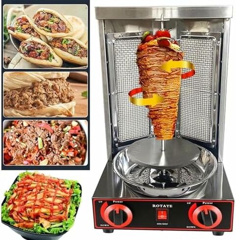 ماكينة شواء الشاورما التجارية، مشواة عمودية تعمل بالغاز لجيروسكوب دونر كباب، فرن شواء من الفولاذ المقاوم للصدأ لشاحنات الطعام في المطاعم in Kuwait