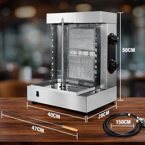 2-Burner Commercial Shawarma Grill Machine | Vertical Rotisserie Kebab & Gyro Cooker for Shawarma, Doner, Tacos Al Pastor | Heavy-Duty Stainless Steel | 10 Skewers Included in Saudi Arabia