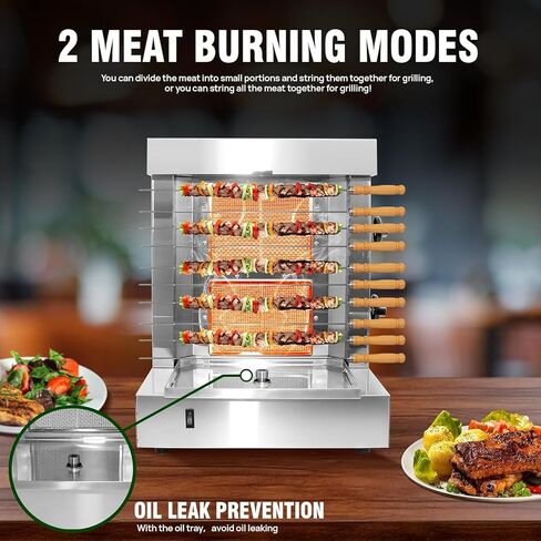 2-Burner Commercial Shawarma Grill Machine | Vertical Rotisserie Kebab & Gyro Cooker for Shawarma, Doner, Tacos Al Pastor | Heavy-Duty Stainless Steel | 10 Skewers Included in Saudi Arabia