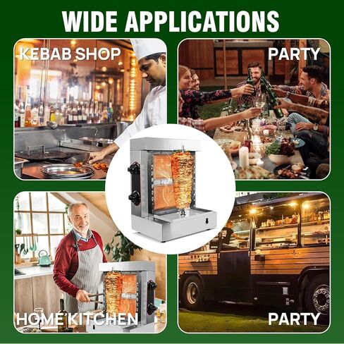 2-Burner Commercial Shawarma Grill Machine | Vertical Rotisserie Kebab & Gyro Cooker for Shawarma, Doner, Tacos Al Pastor | Heavy-Duty Stainless Steel | 10 Skewers Included in Saudi Arabia
