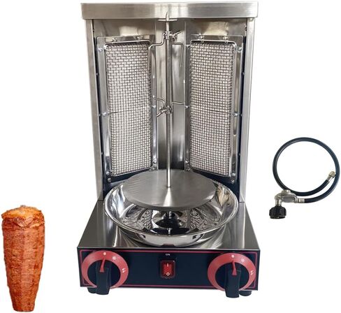 Shawarma Grill Machine Vertical Broiler LP Gas Turkish Barbecue Shawarma Rotisserie Countertop Rotating Doner Kebab Gyro Grill Oven with 2 Burners for Home Kitchen Restaurant Party in Saudi Arabia
