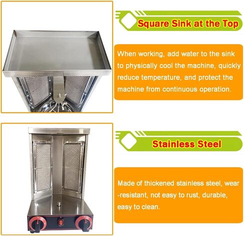 Shawarma Grill Machine Vertical Broiler LP Gas Turkish Barbecue Shawarma Rotisserie Countertop Rotating Doner Kebab Gyro Grill Oven with 2 Burners for Home Kitchen Restaurant Party in Saudi Arabia
