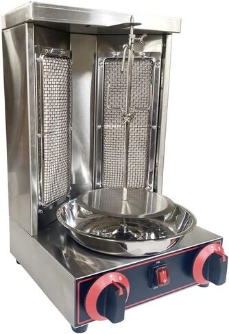 Shawarma Grill Machine Vertical Broiler LP Gas Turkish Barbecue Shawarma Rotisserie Countertop Rotating Doner Kebab Gyro Grill Oven with 2 Burners for Home Kitchen Restaurant Party in Saudi Arabia