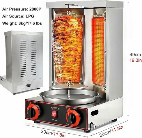 Shawarma Machine, Doner Kebab Machine, Gas Gyros Rotisserie Grill, Vertical Broiler Gyro Meat Rotisserie for Commercial Restaurant Home Kitchen in Saudi Arabia