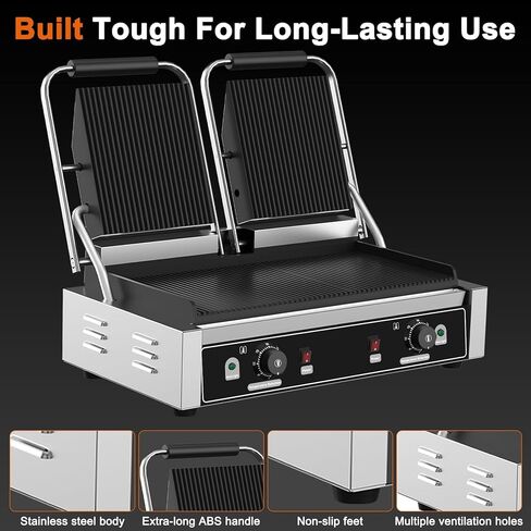 Commercial Dual Head Panini Grill, 3400W Electric Sandwich Panini Maker, 50-300℃(120-570℉), Stainless Steel Sandwich Press Grill, for Catering, Restaurant, Perfect for Iftar, CE Certified in Saudi Arabia