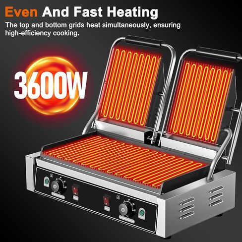 Commercial Dual Head Panini Grill, 3400W Electric Sandwich Panini Maker, 50-300℃(120-570℉), Stainless Steel Sandwich Press Grill, for Catering, Restaurant, Perfect for Iftar, CE Certified in Saudi Arabia