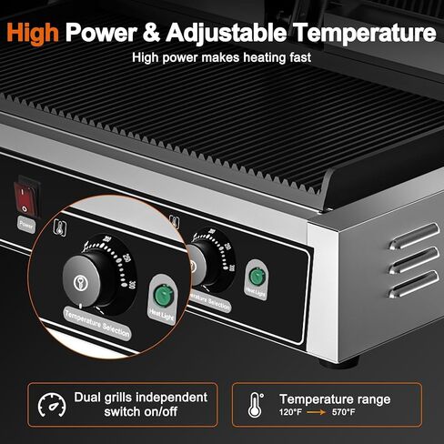 Commercial Dual Head Panini Grill, 3400W Electric Sandwich Panini Maker, 50-300℃(120-570℉), Stainless Steel Sandwich Press Grill, for Catering, Restaurant, Perfect for Iftar, CE Certified in Saudi Arabia