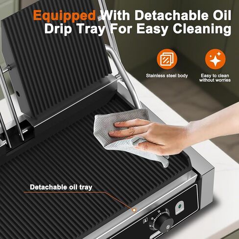 Commercial Dual Head Panini Grill, 3400W Electric Sandwich Panini Maker, 50-300℃(120-570℉), Stainless Steel Sandwich Press Grill, for Catering, Restaurant, Perfect for Iftar, CE Certified in Saudi Arabia