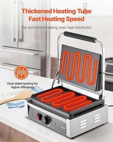 VEVOR Commercial Panini Grill, 1800W Electric Sandwich Panini Maker, Stainless Steel Sandwichs Press Grill with Handle and Temp Control, 13.5x9.3 in Full Flat Enamel Plate, for Hamburger Steak Bacon in Saudi Arabia