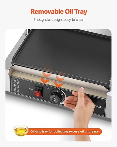 VEVOR Commercial Panini Grill, 1800W Electric Sandwich Panini Maker, Stainless Steel Sandwichs Press Grill with Handle and Temp Control, 13.5x9.3 in Full Flat Enamel Plate, for Hamburger Steak Bacon in Saudi Arabia