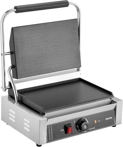 VEVOR Commercial Panini Grill, 1800W Electric Sandwich Panini Maker, Stainless Steel Sandwichs Press Grill with Handle and Temp Control, 13.5x9.3 in Full Flat Enamel Plate, for Hamburger Steak Bacon in Saudi Arabia