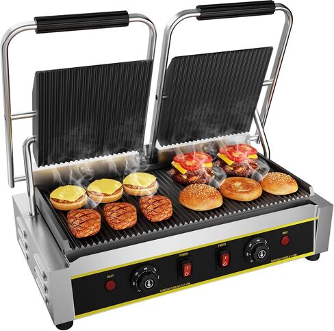 شواية بانيني التجارية، صانعة بانيني ساندويتش كهربائية بقدرة 3600 وات مع التحكم في درجة الحرارة 122-572 درجة فهرنهايت، 19.5 بوصة × 9 بوصة، ألواح مزدوجة غير لاصقة كاملة الحواف، شواية كبيرة لشريحة لحم الهامبرغر المقدد in Kuwait