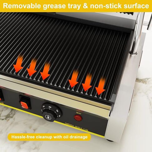 شواية بانيني التجارية، صانعة بانيني ساندويتش كهربائية بقدرة 3600 وات مع التحكم في درجة الحرارة 122-572 درجة فهرنهايت، 19.5 بوصة × 9 بوصة، ألواح مزدوجة غير لاصقة كاملة الحواف، شواية كبيرة لشريحة لحم الهامبرغر المقدد in Kuwait