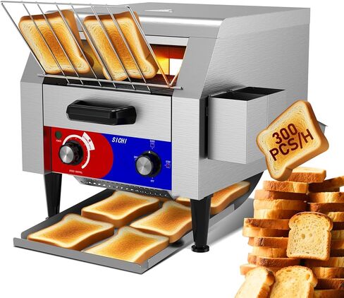 Commercial Conveyor Toaster w/ 2 Slice Wide Slot, 300 Slice/hour Commercial Toaster w/ 10.1’’ Wide and 3‘’ Opening, Industrial Kitchen Cooking bagel w/Stainless Steel and Heavy Duty in Kuwait